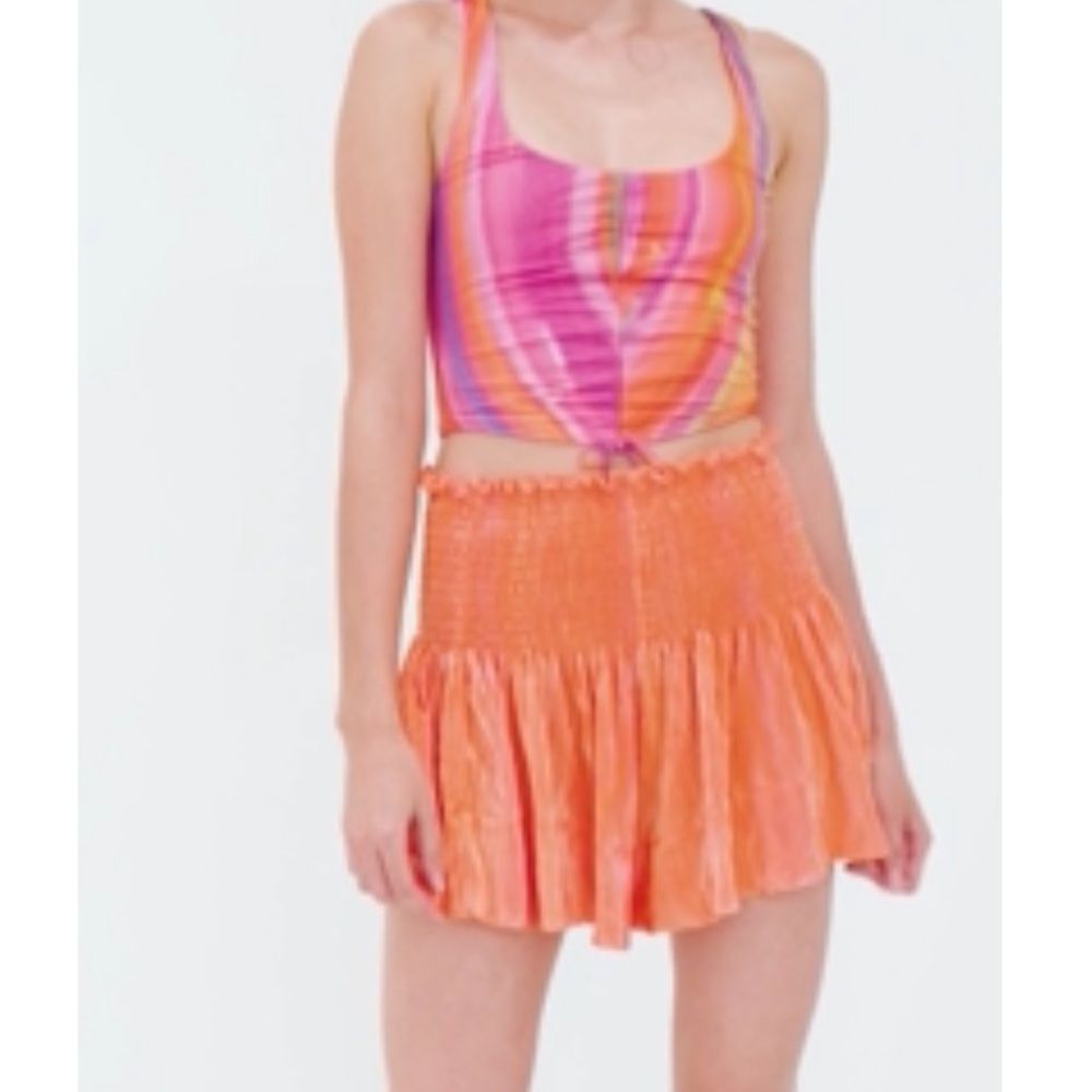 QUEEN OF SPARKLES Orange Ruffled Mini Shorts